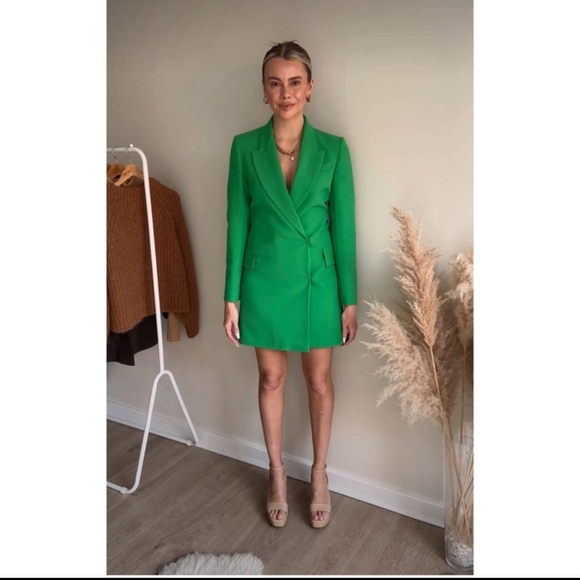NWT ZARA DOUBLE BREASTED LONG BLAZER DRESS GREEN - Picture 11 of 16